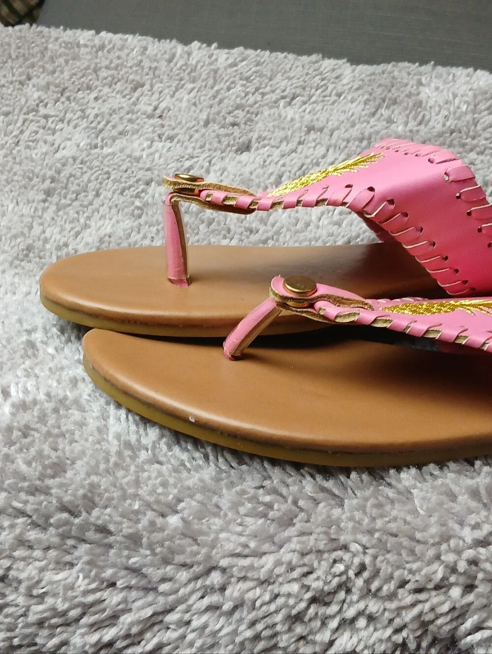 Simply Southern Pink Pineapple Whipstitch Sandals Size 7 Thong Sandals